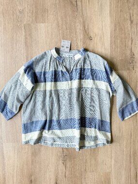 *NWT* APIECE APART Shirred Agata Boxy Blouse Top Cote Stripe Navy Size 8 MED